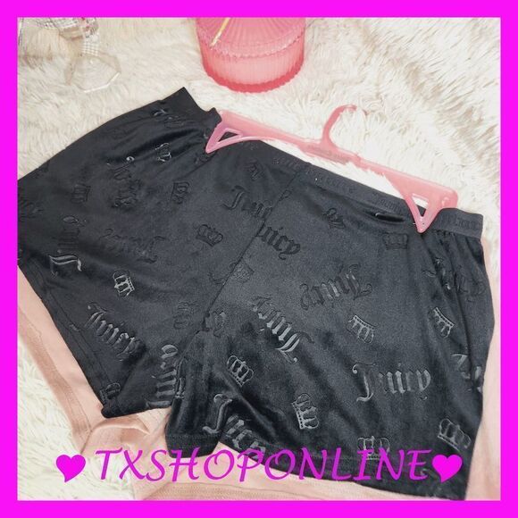 XL 2pc Juicy Couture Bling Logo Velour Loungewear Shorts Bundle NWT - Picture 2 of 5